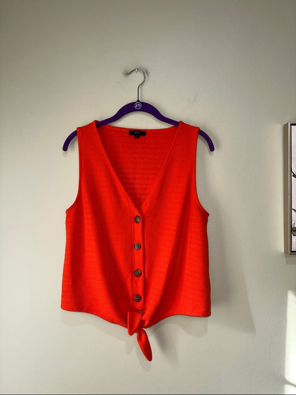 🌸J. Crew Vibrant Orange Button-Front Tie-Hem Tank